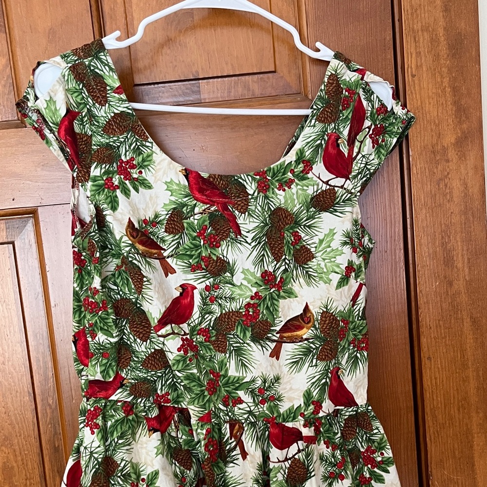 Retrolicious Cardinal Pine Branch Midi Dress in Red Green White - Picture 4 of 6